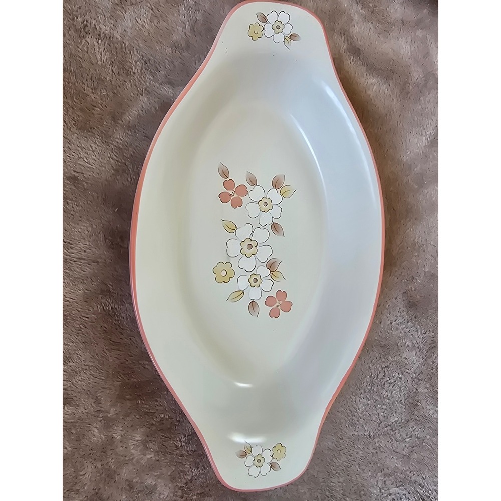 Chantilly Stoneware Japan Oval Floral Serving Dish Pink White Yellow Flowers